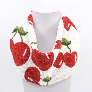Handmade India seed bead Fruit & Bee printed scarf necklace.